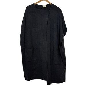 Wrap London Gray Poncho Cape Size 12 100% Merino Wool Pockets Knit Lagenlook